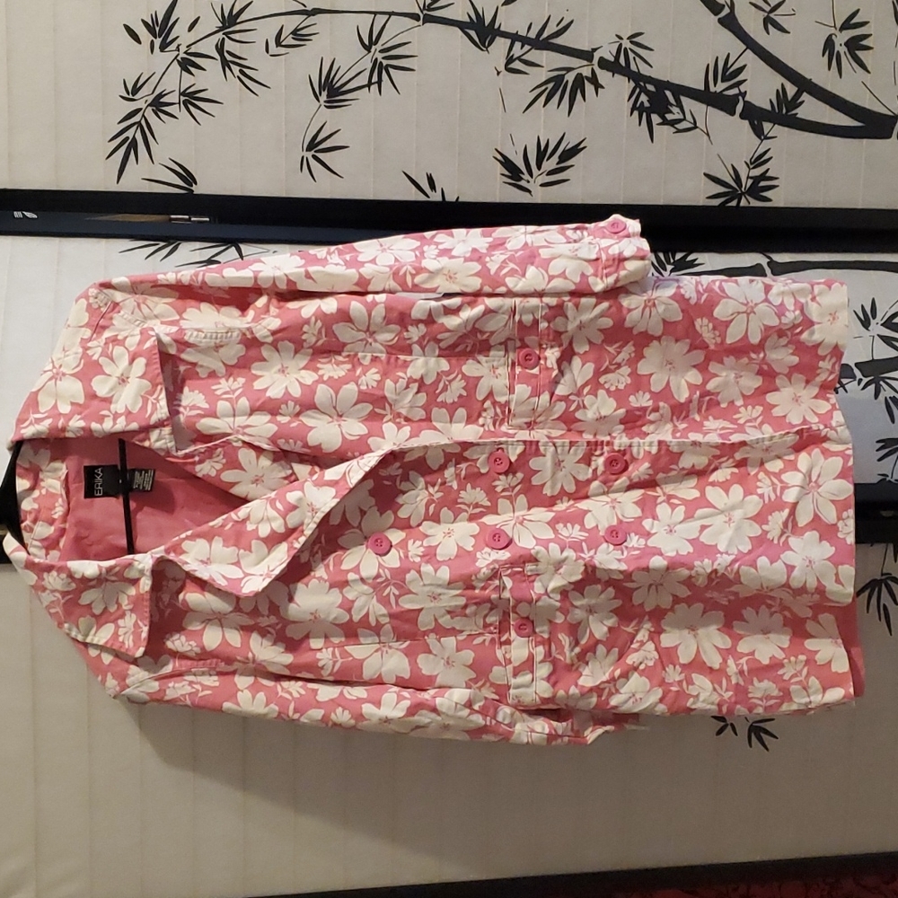 Erika szM Pink and White Flowered Lightweight Peacoat
